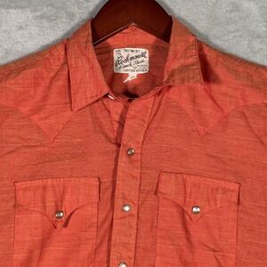 Vintage Rockmount Ranch Wear Shirt Mens S Orange Western Pearl Snap Long Sleeve